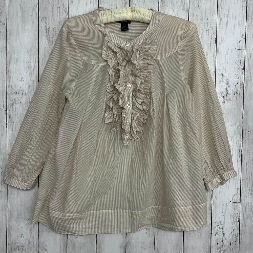 H&M Long Sleeve Ruffle Button Front Peasant Boho Cottage Fairy Blouse Shirt